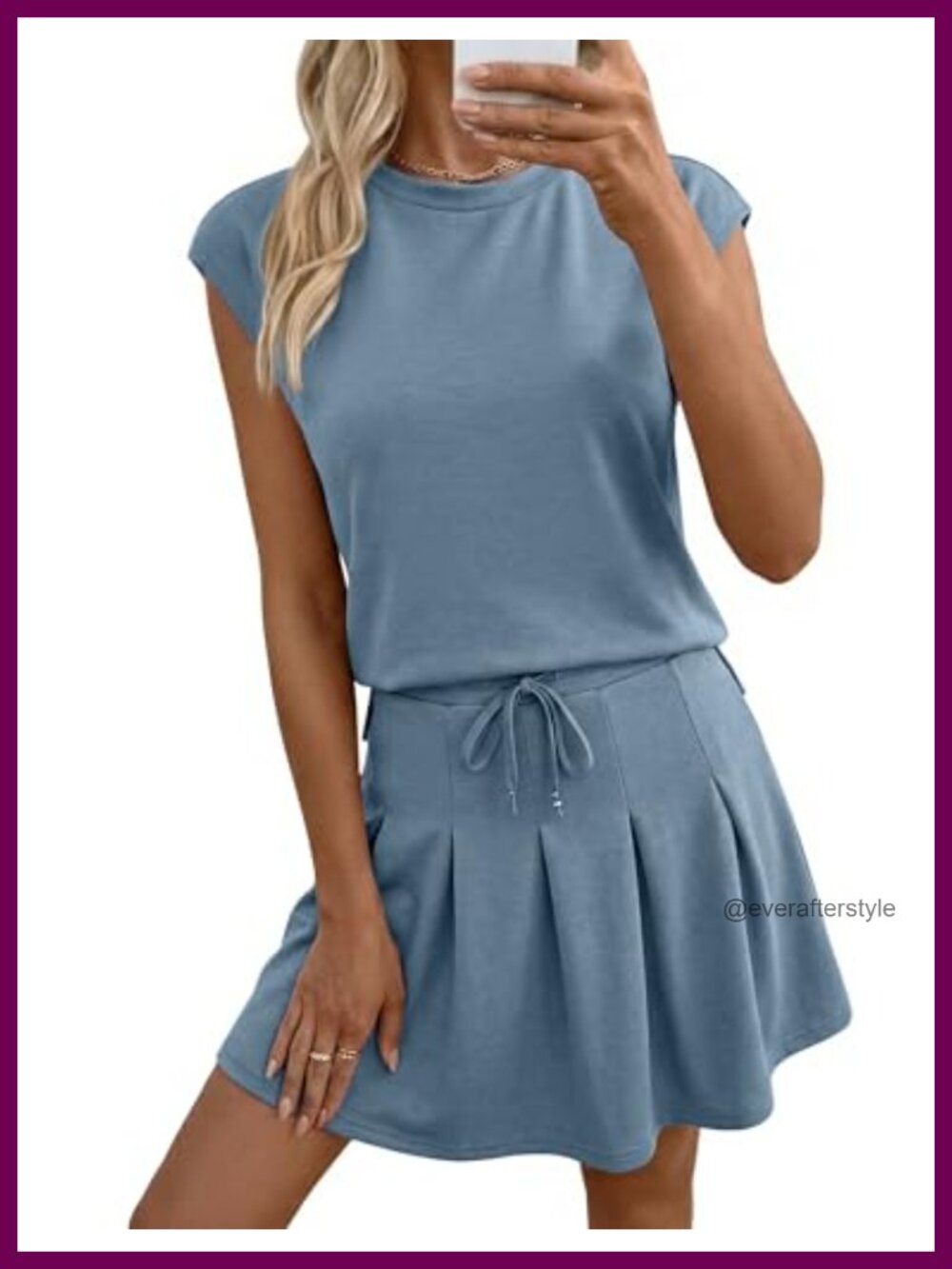 Women's Two Piece Skirt Set Pleated Tennis Outfit Cap Sleeve Skort Set